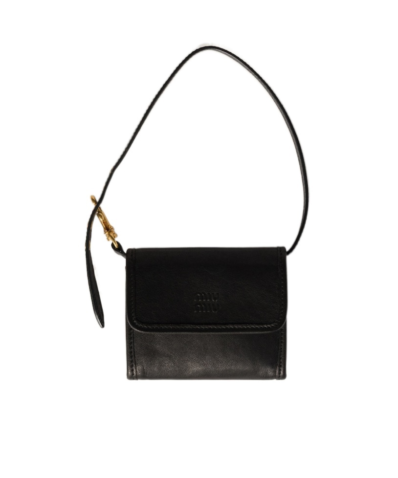 Miu Miu Nappa Leather Wallet With Shoulder Strap In Black