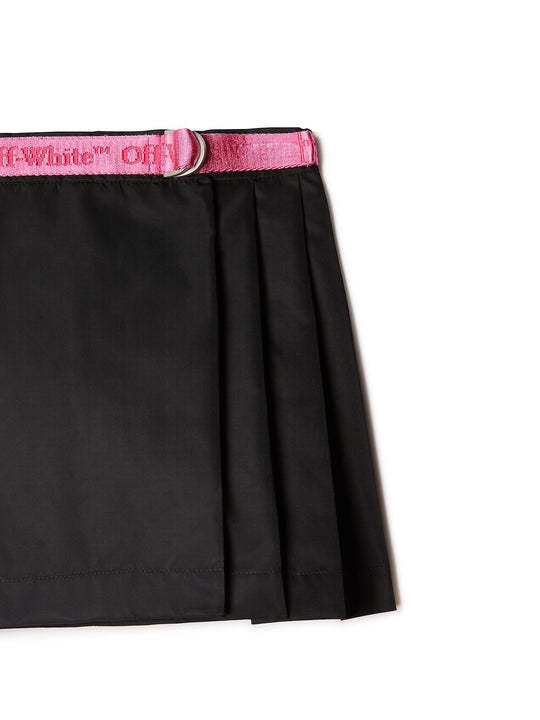 Off-white Logo-belt Pleated Skirt In Black