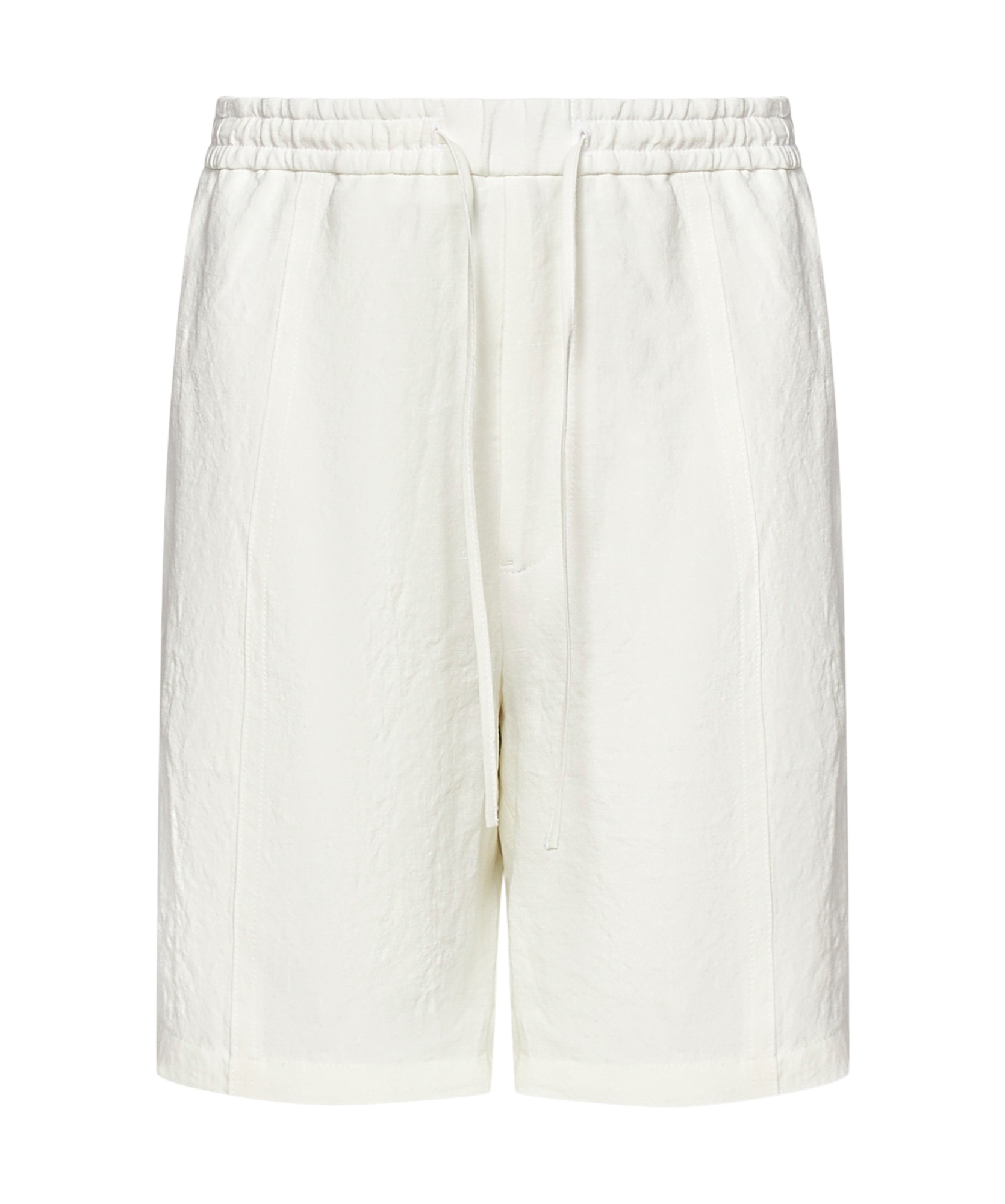 Emporio Armani White Linen Shorts With Drawstring Waist And Side Pockets In White