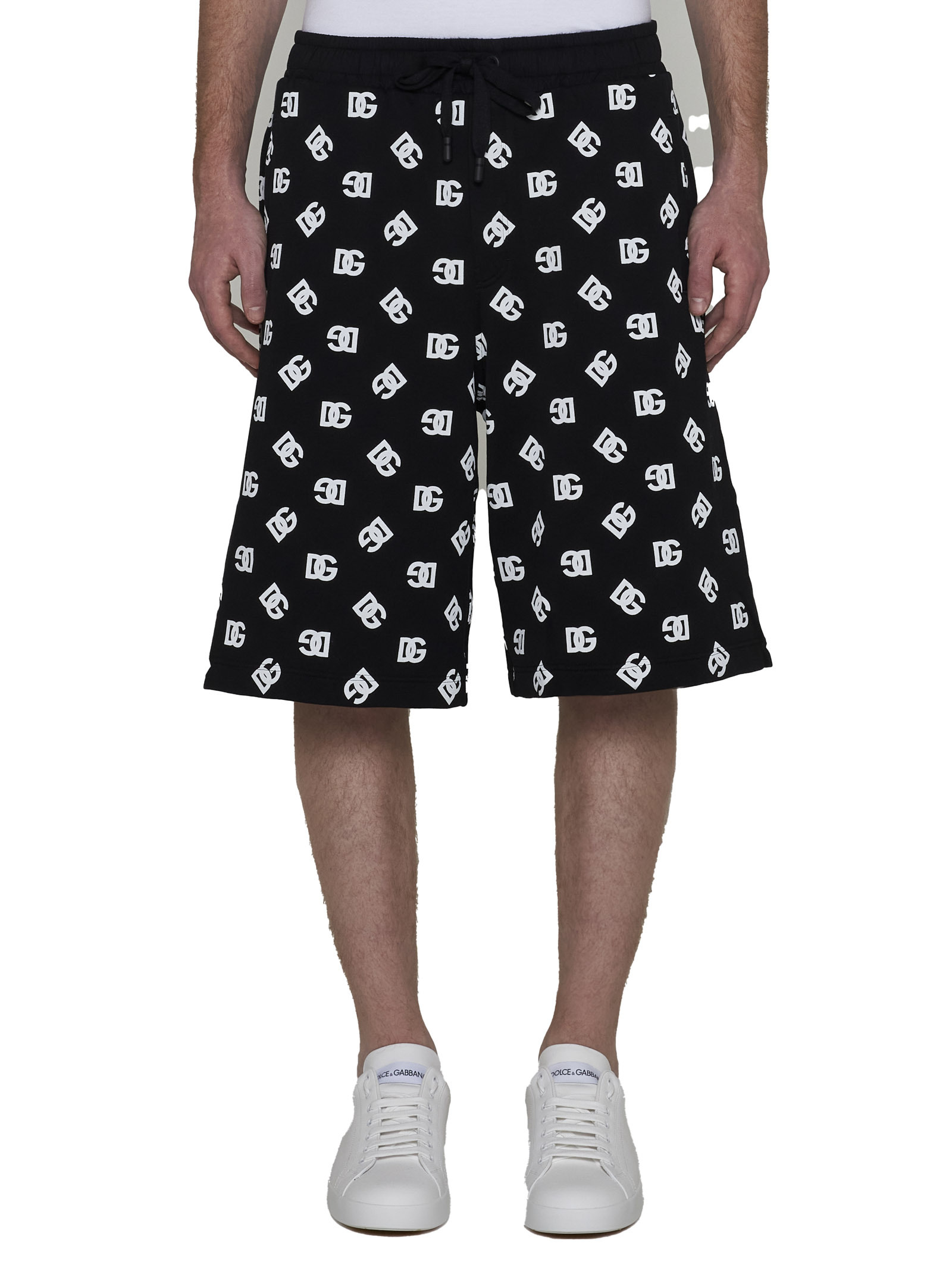 Dolce & Gabbana Dg Logo Print Cotton Shorts In Black