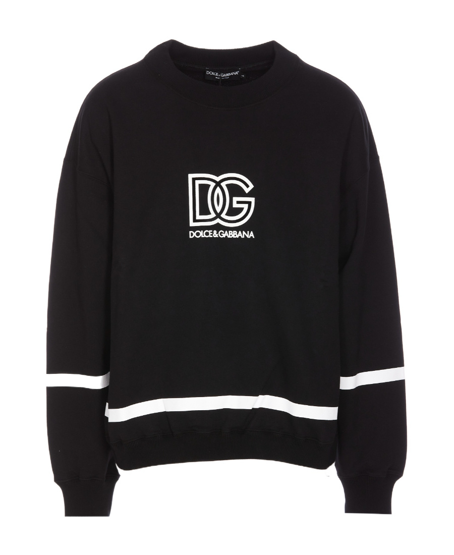Dolce & Gabbana Logo Cotton Jersey Crewneck Sweatshirt In Black