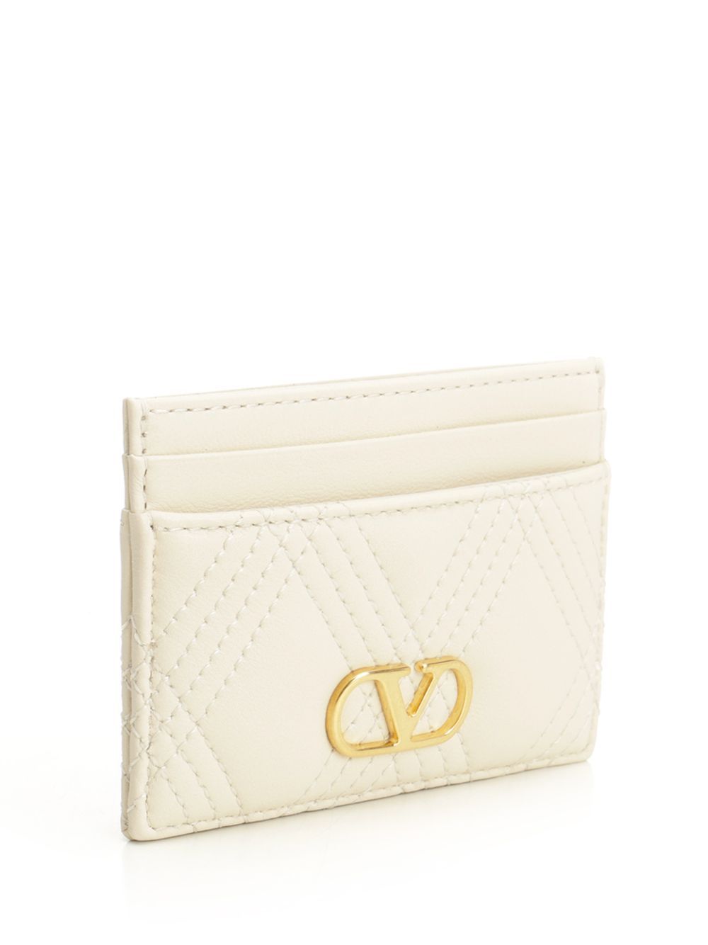 Valentino Quilted Vlogo Card Holder In White