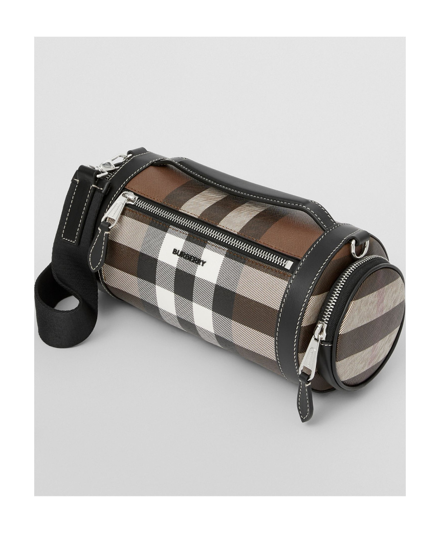 Burberry Exaggerated Check-print Leather Messenger Bag In Black