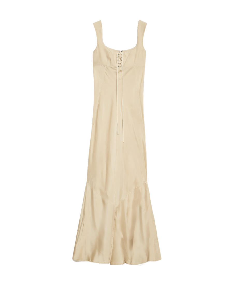 Sportmax Silk Cora Midi Dress With Lace-up Detail In Nude