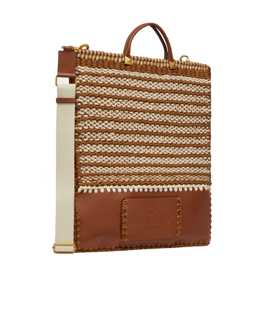 Valentino Identity Woven Tote Bag In Brown