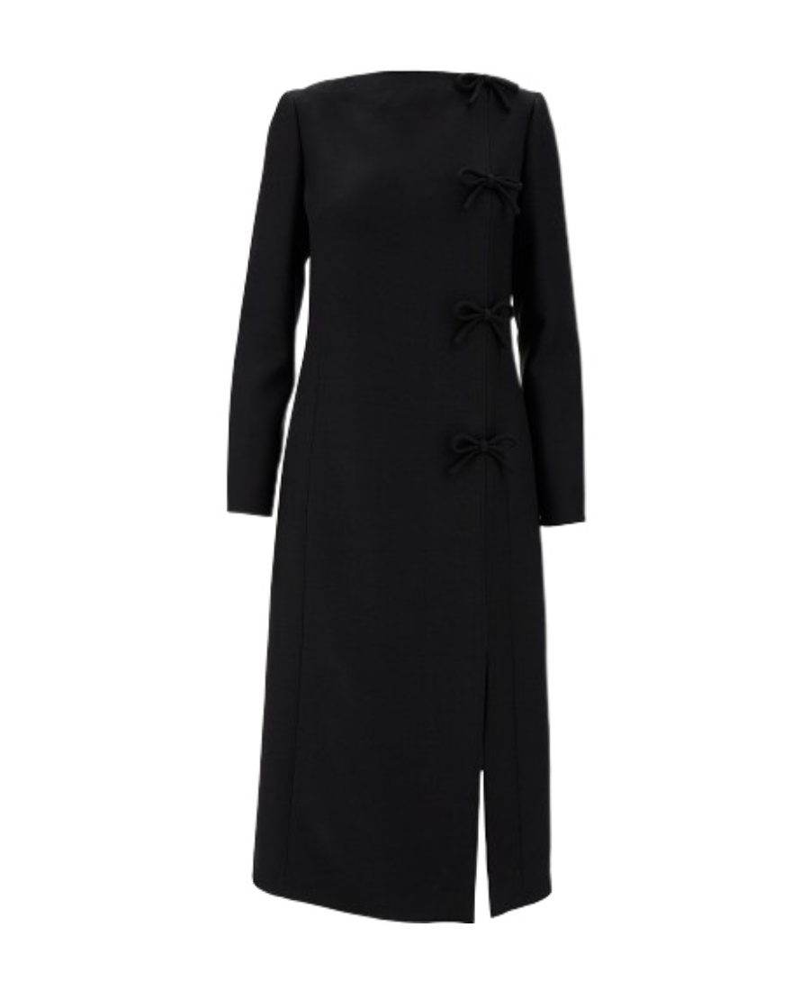 Valentino Bow-detail Midi Dress In Black