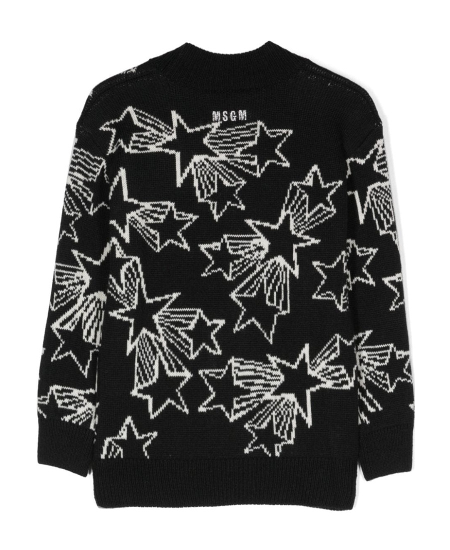 Msgm Patterned Intarsia-knit V-neck Cardigan In Black