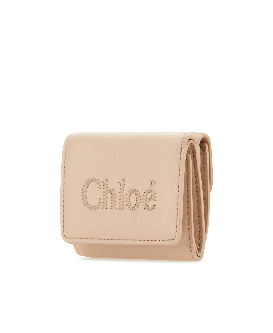 Shop Chloé Logo Embroidered Tri-fold Wallet In Nude