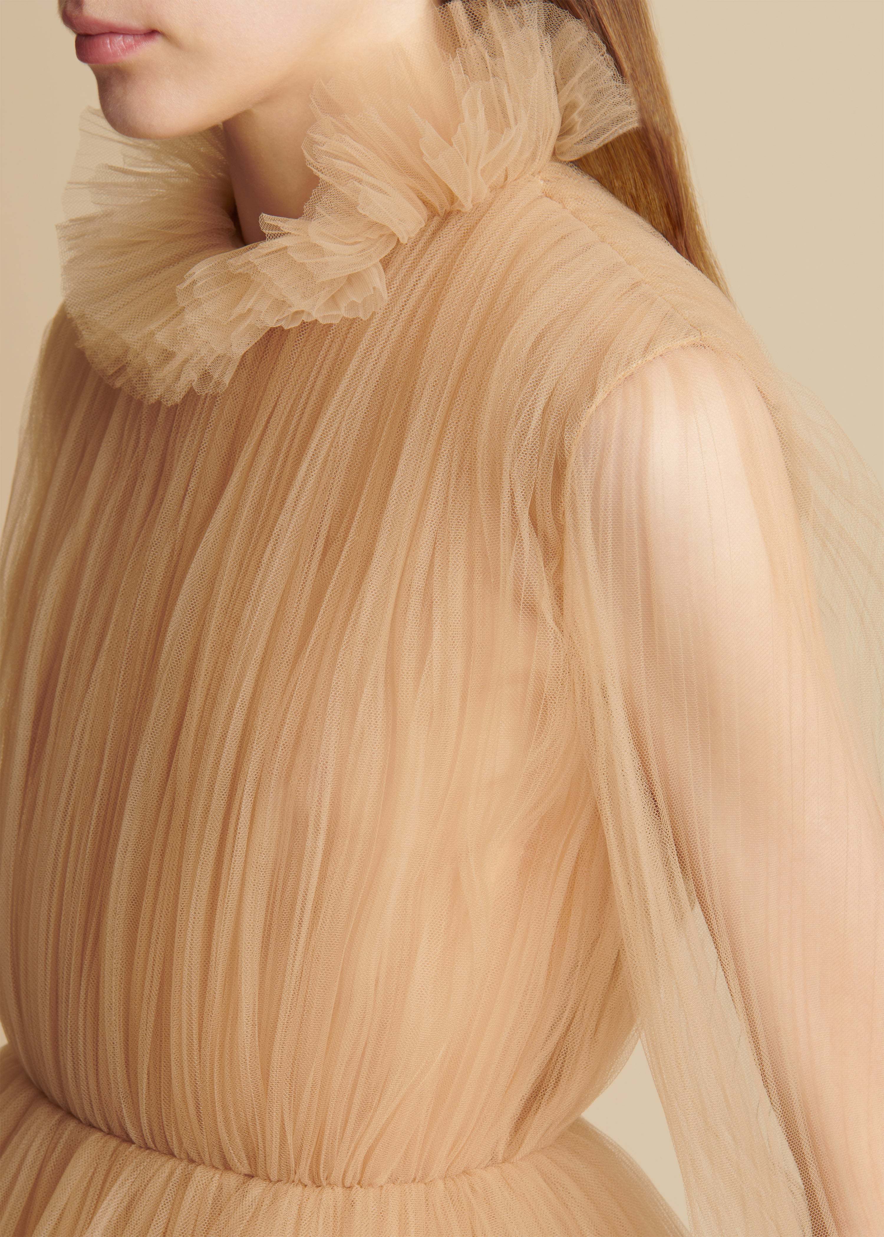 Khaite Long-sleeve Tulle Blouse In Nude