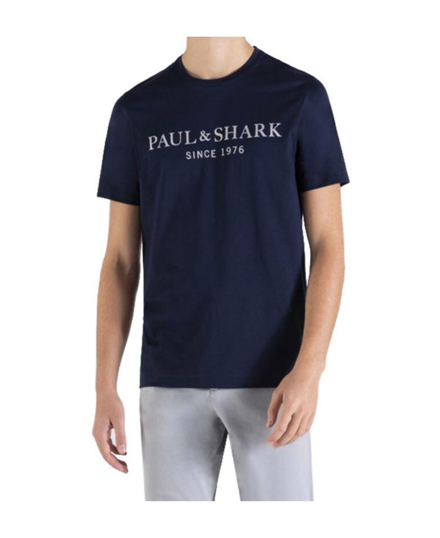 Paul & Shark Navy Blue Round Collar Short-sleeved T-shirt In Black
