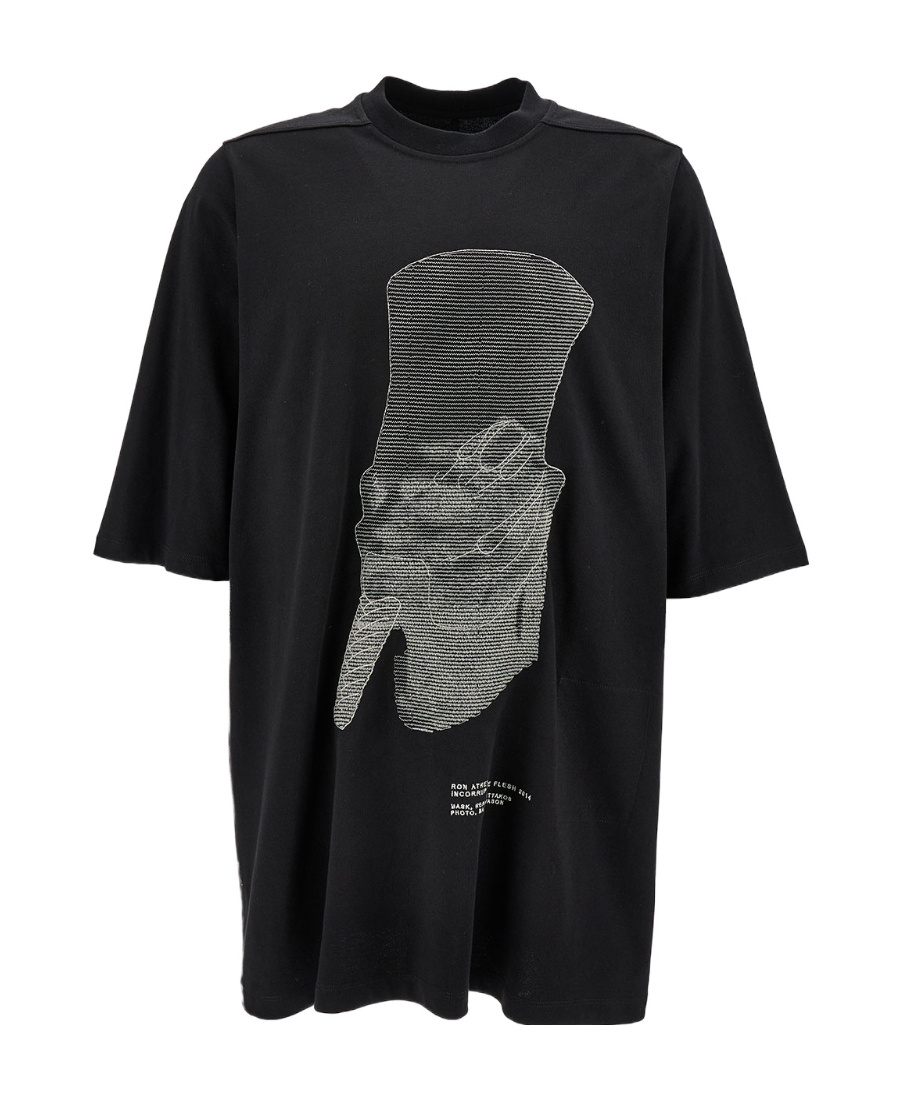 Rick Owens Ron Jumbo Embroidered Cotton T-shirt In Black