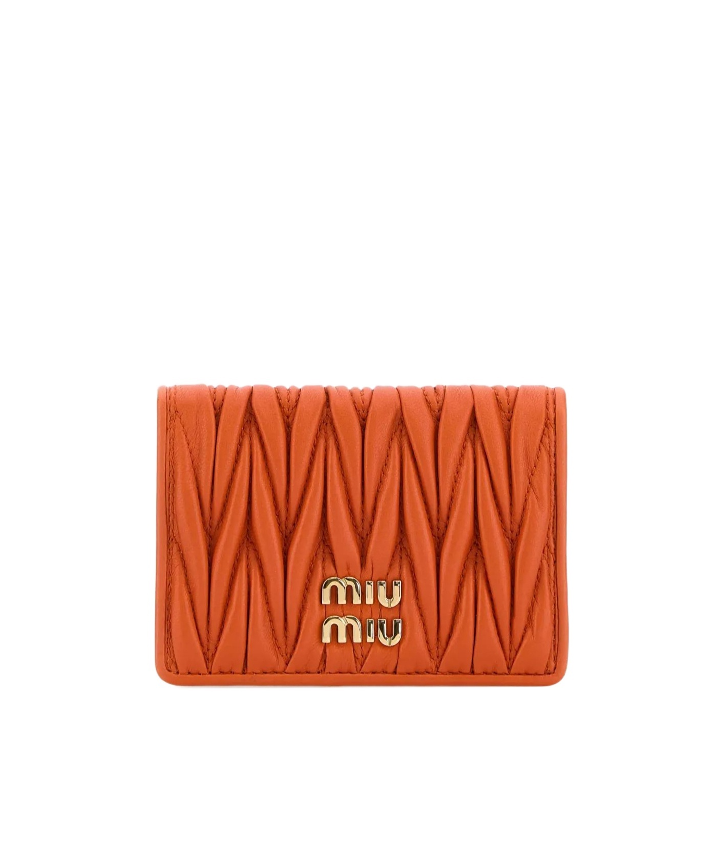 Miu Miu Logo-lettering Matelassé Cardholder In Orange