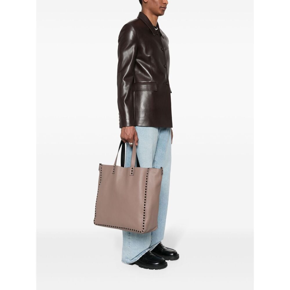 Valentino Reversible Rockstud-embellished Tote Bag In Brown