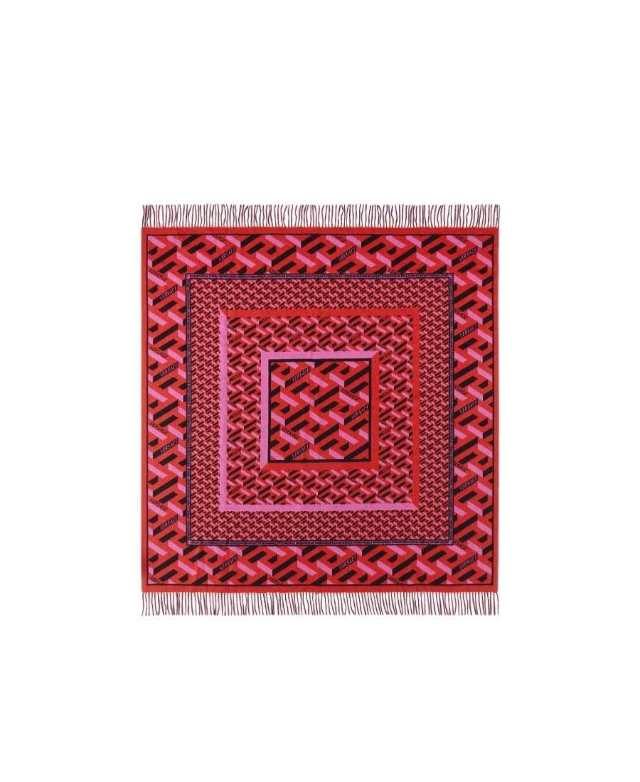 Versace Greca Signature Wool Cashmere Quilt In Red
