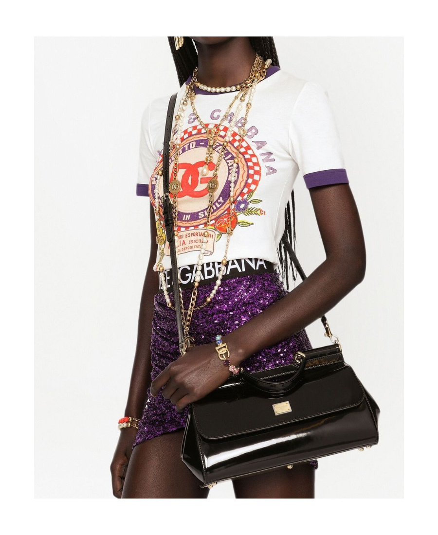 Dolce & Gabbana Elongated Sicily Patent Leather Top-handle Bag In Black