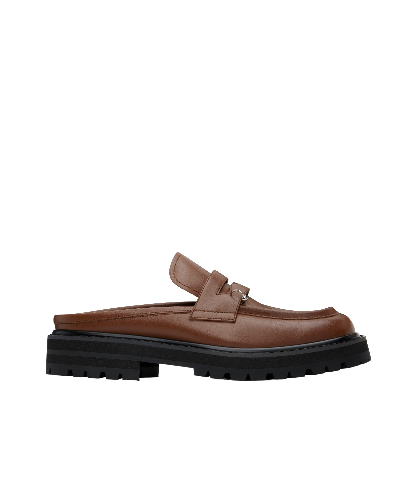 Marni Brown Leather Piercing 2.0 Chunky Sabot Loafers In Black