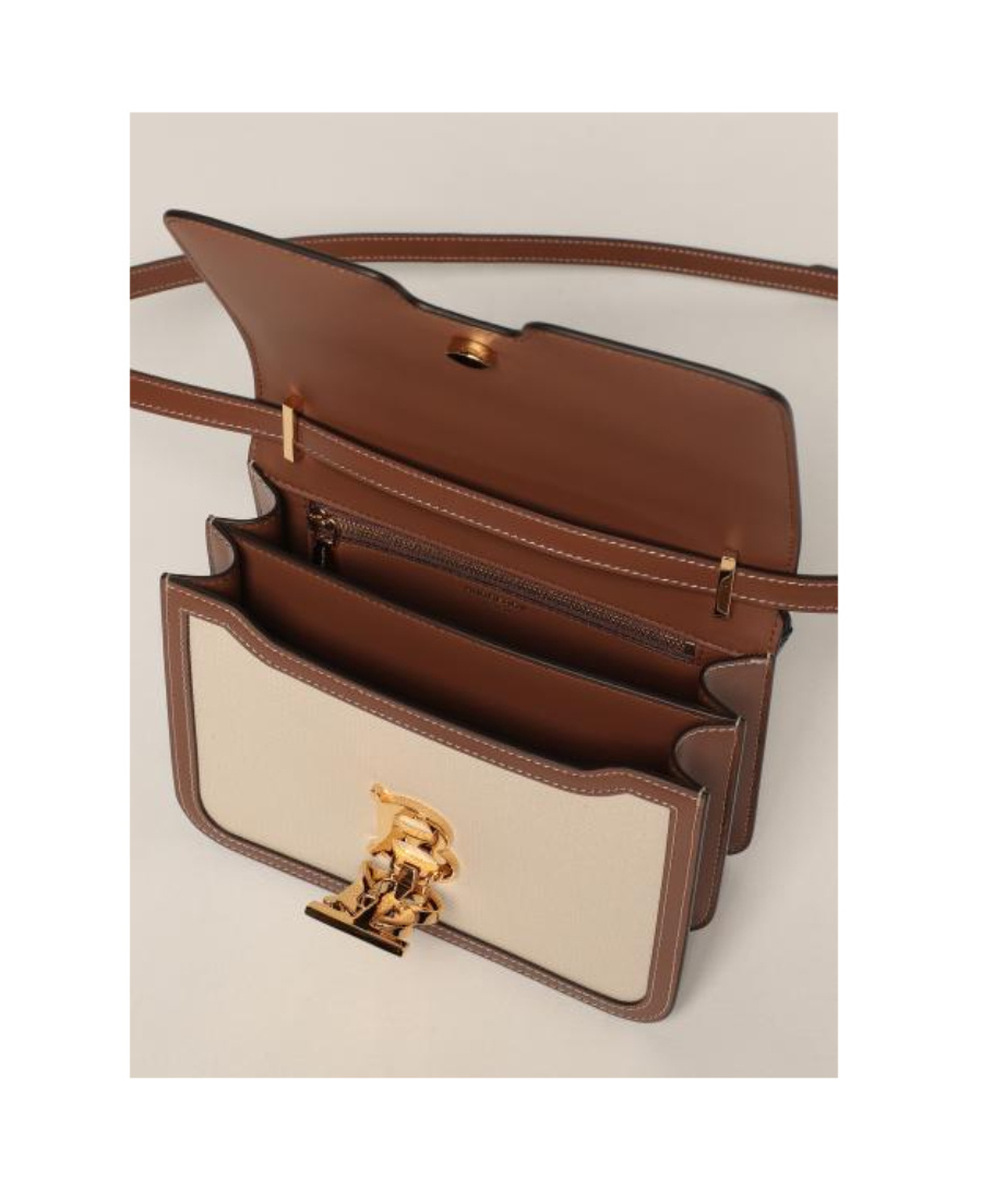 Burberry Small Two-tone Canvas And Leather Tb Bag In Nude