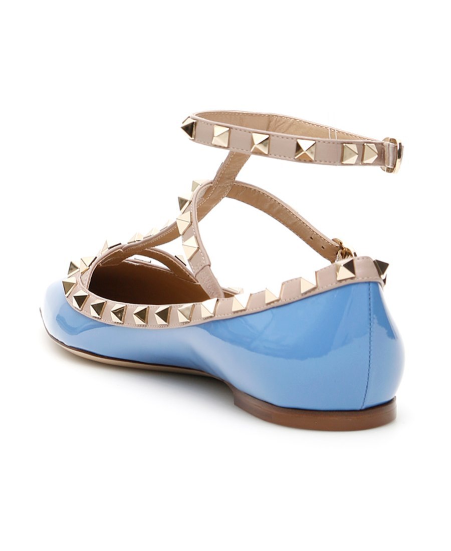Valentino Rockstud Patent-leather Ballet Flats In Blue