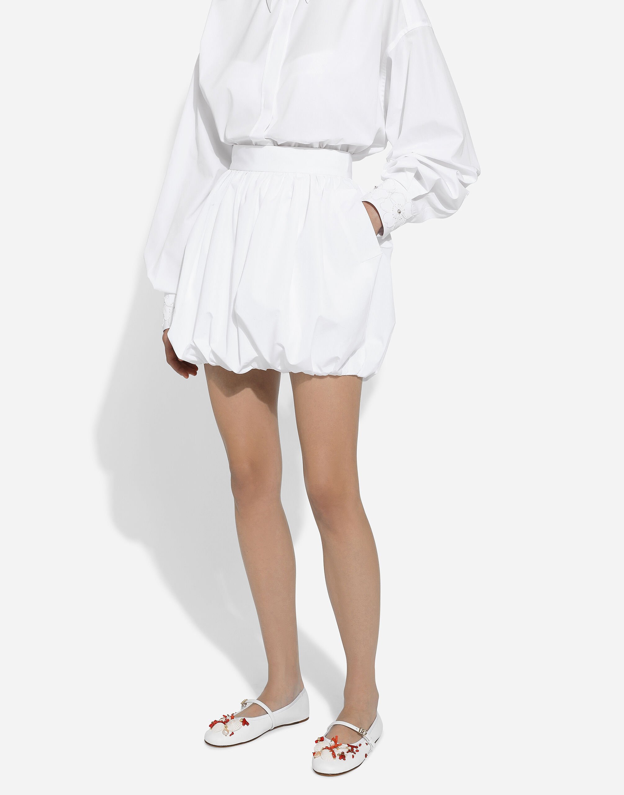 Dolce & Gabbana Bubble-silhouette Cotton Miniskirt In White
