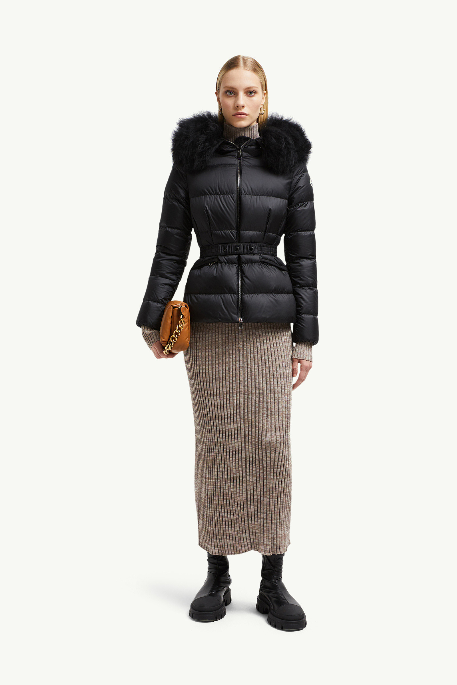Moncler Boed Hooded Shearling-trimmed Short Down Jacket In Black