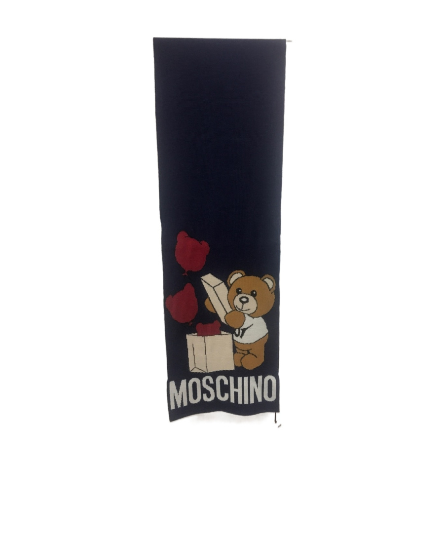 Moschino Teddy Bear Logo Scarf In Black