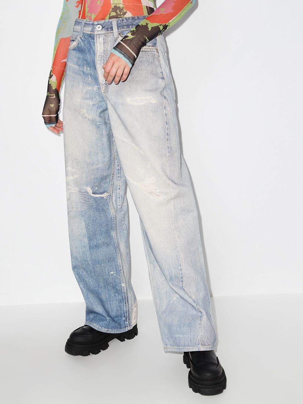 Our Legacy High Waist Boyfriend Jeans With Distressed Finish In White
