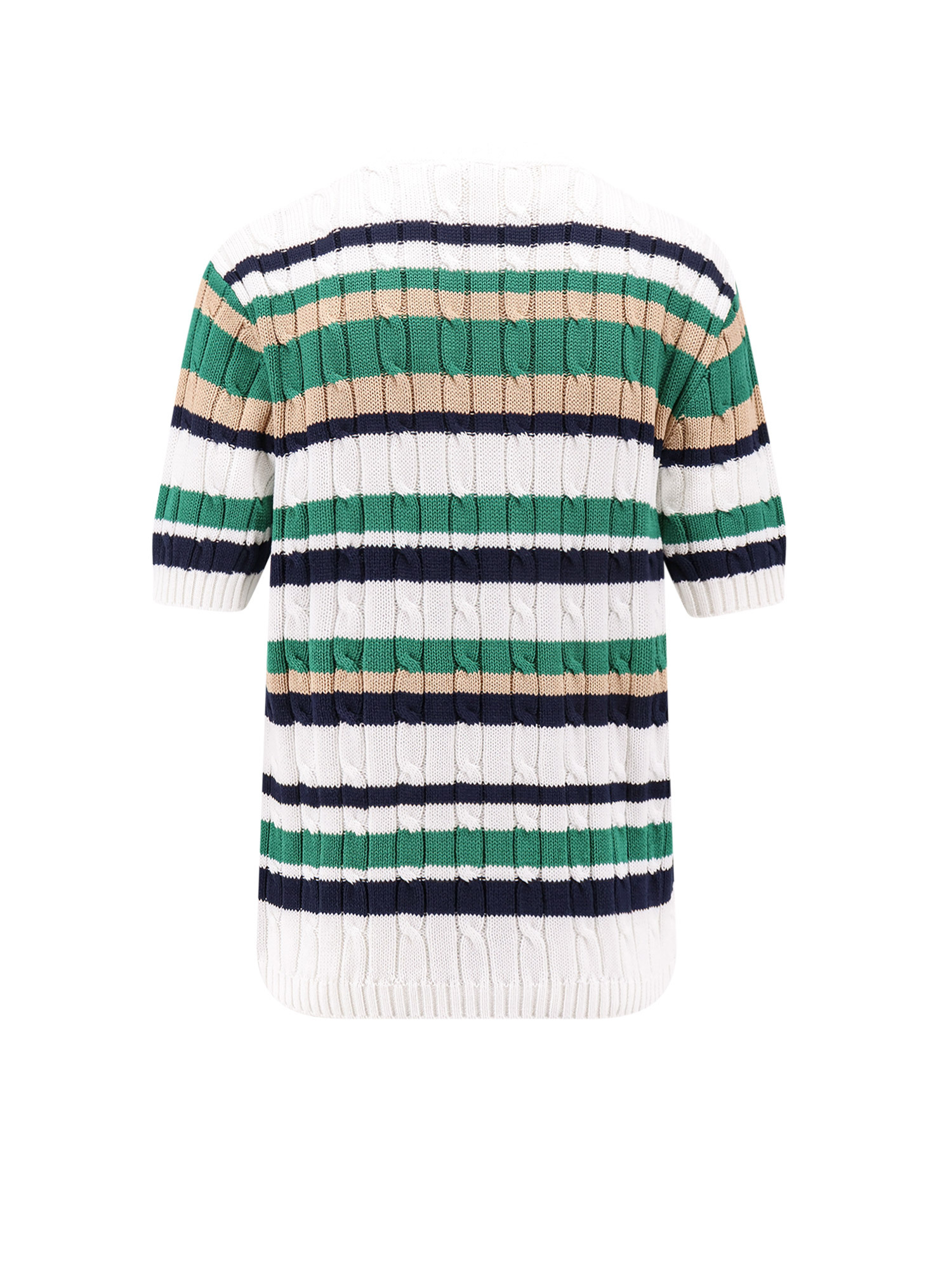 Aspesi Striped Cotton Cable Knit Sweater In White