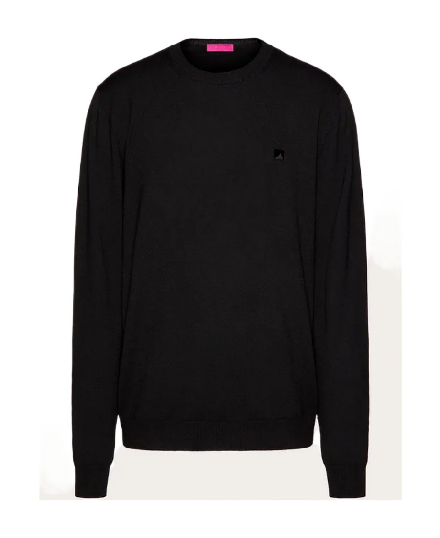 Valentino Stud-embellished Crewneck Wool-knit Jumper In Black