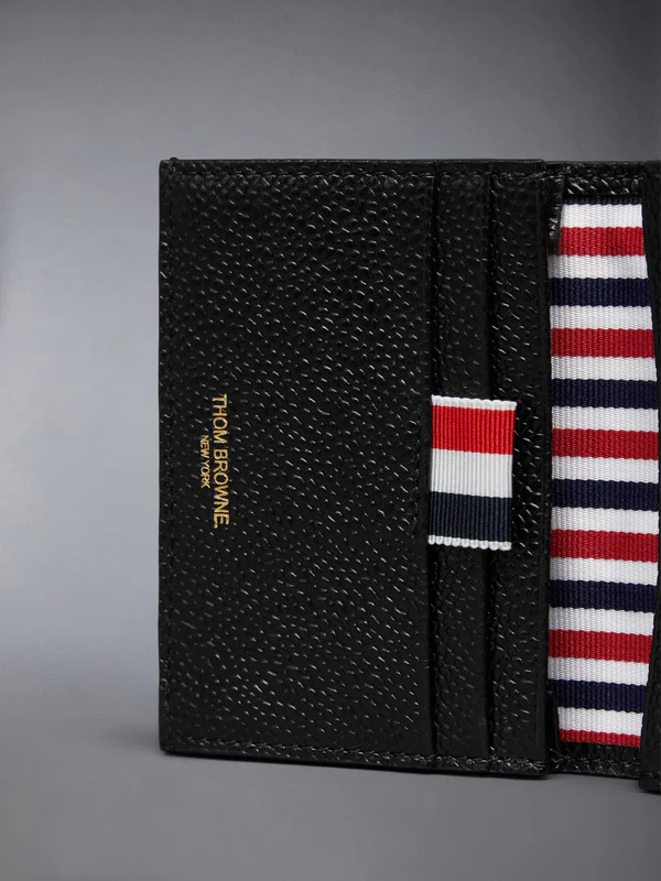 Thom Browne Double Card Holder Embroidered Leather In Black