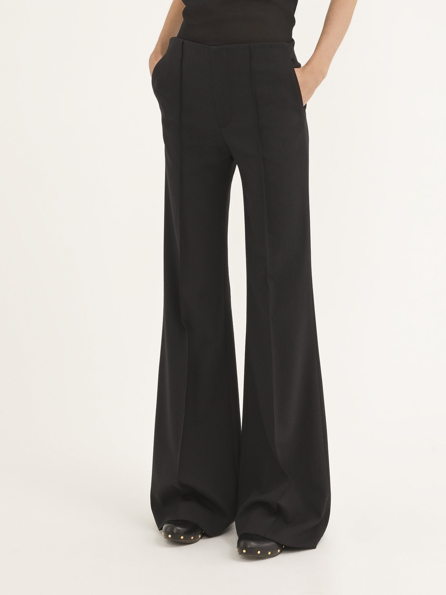 Chloé Black Pants With High Waist And Wide Leg In Viscose Blend Stretch Woman In Black