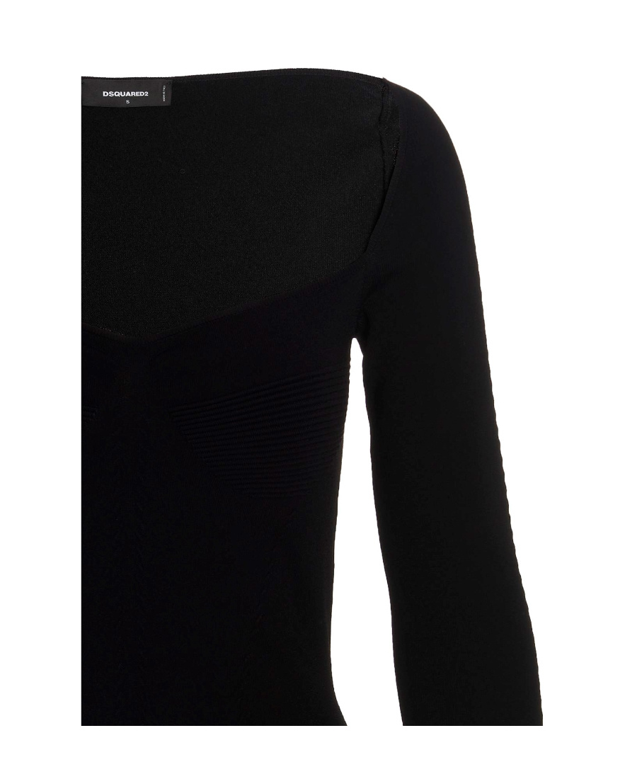 Dsquared2 Ribbed Knee-length Dress Crew Neckline In Black