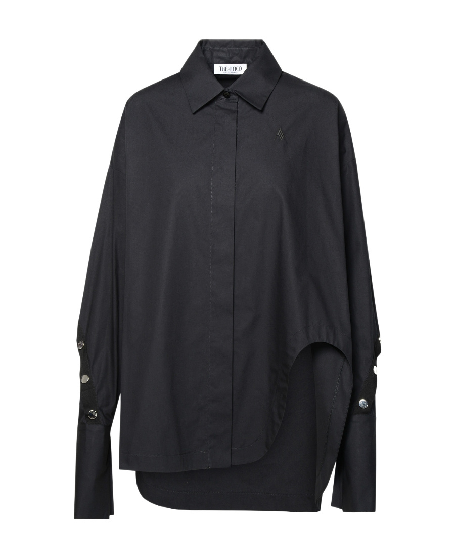 Attico Black Oversized Asymmetric Shirt With Studs In Cotton In Black