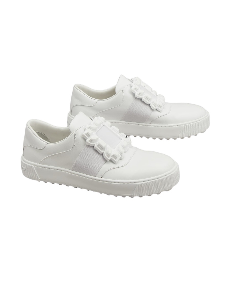 Roger Vivier Very Vivier Rubber-buckle Leather Trainers In White