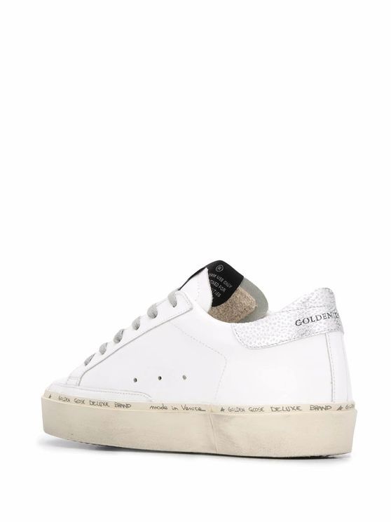 Golden Goose Hi Star Sneakers With Star And Heel Tab In Metallic Silver In White
