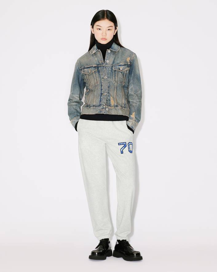 Kenzo Denim Ripped Jacket With Peter Pan Collar In Blue