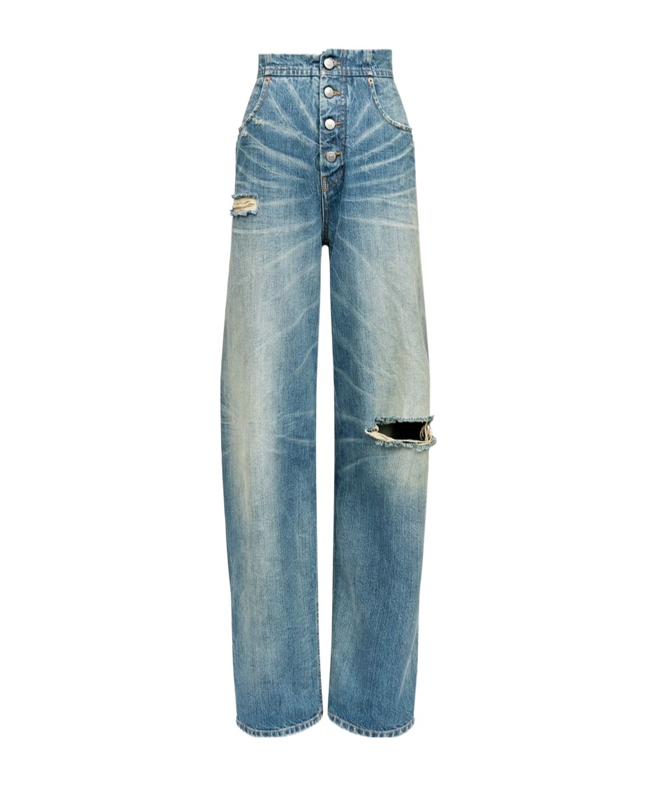 Shop Mm6 Maison Margiela Distressed Straight Jeans In Blue