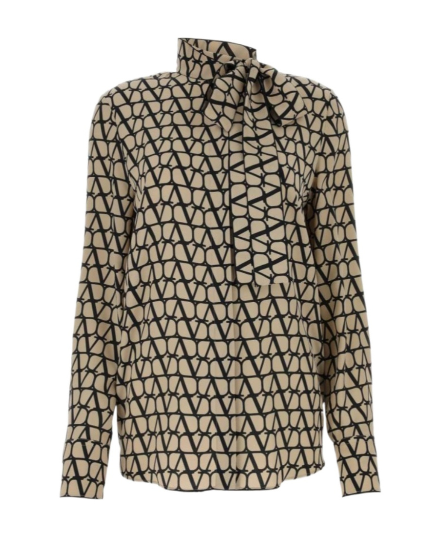 Valentino Toile Iconographe Silk Crêpe De Chine Blouse In Nude