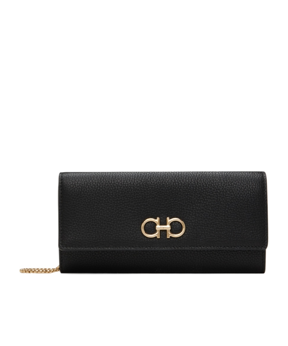 Ferragamo Black Gancini Wallet Chain Shoulder Bag In Black
