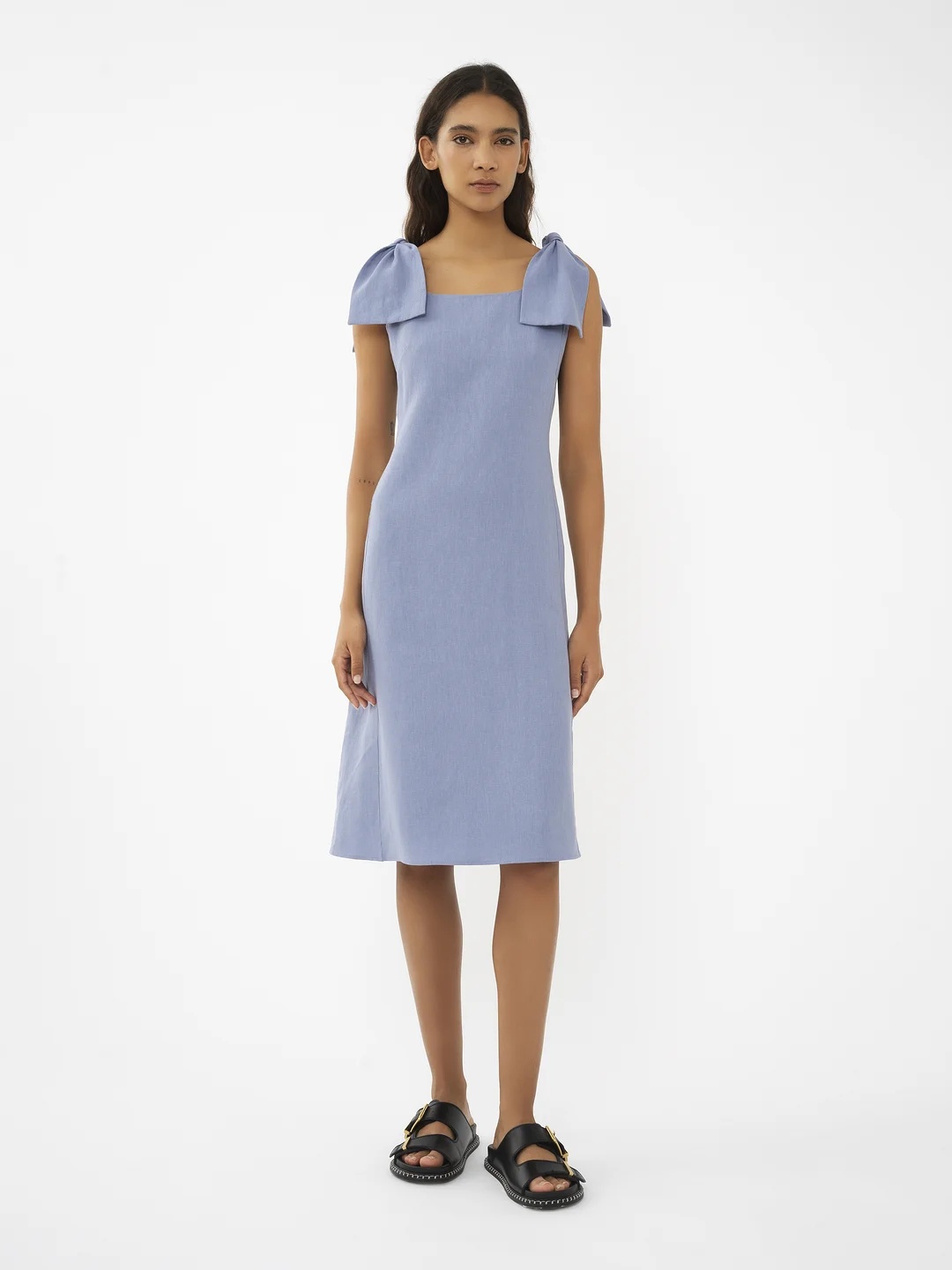 Chloé Linen Canvas Dress With Tie Straps In Blue