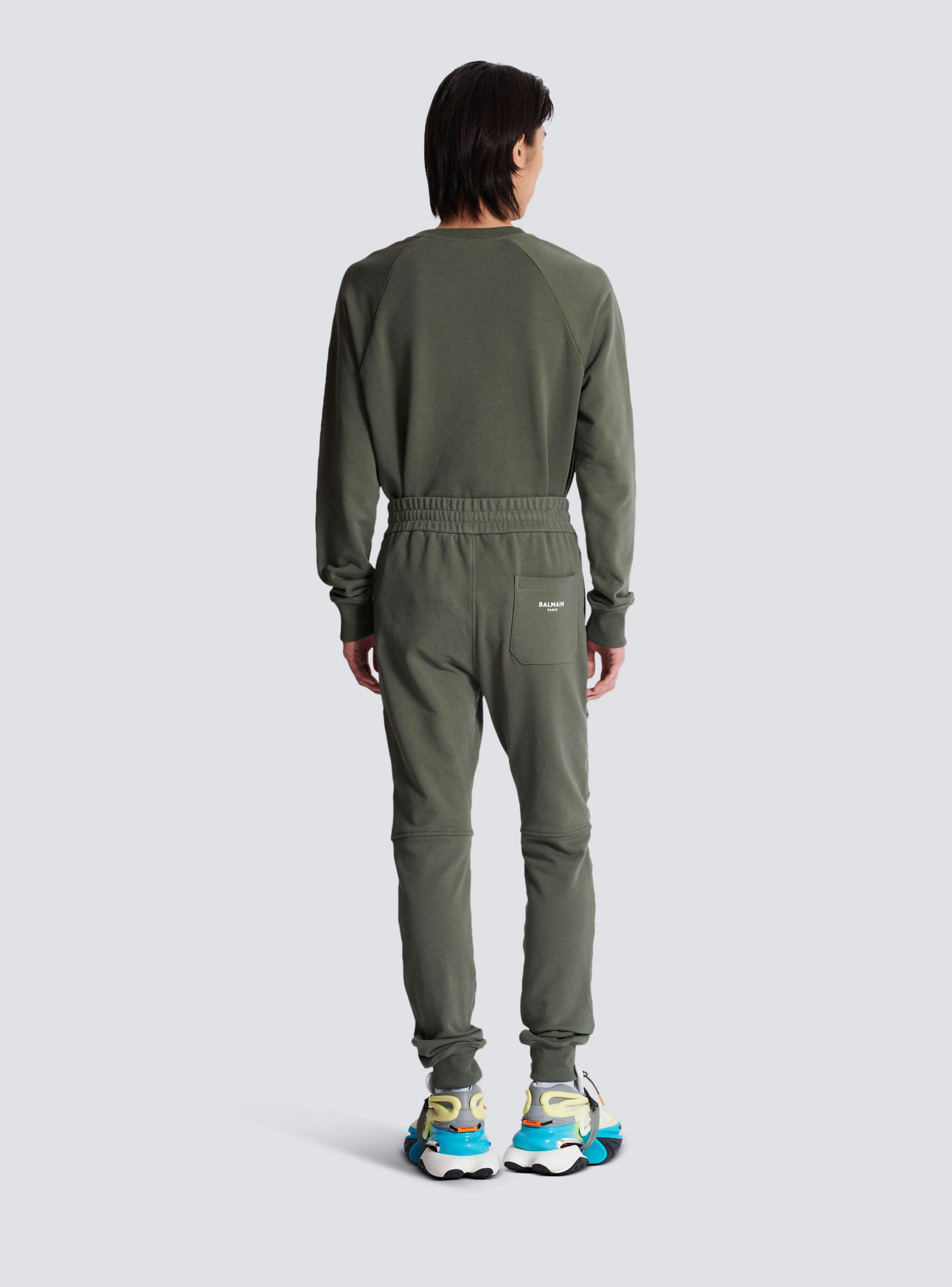 Shop Balmain Elastic Waist Sweatpants In Green