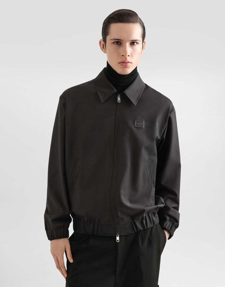 Dolce & Gabbana Logo Plaque Lightweight Nylon Zip Jacket In Black