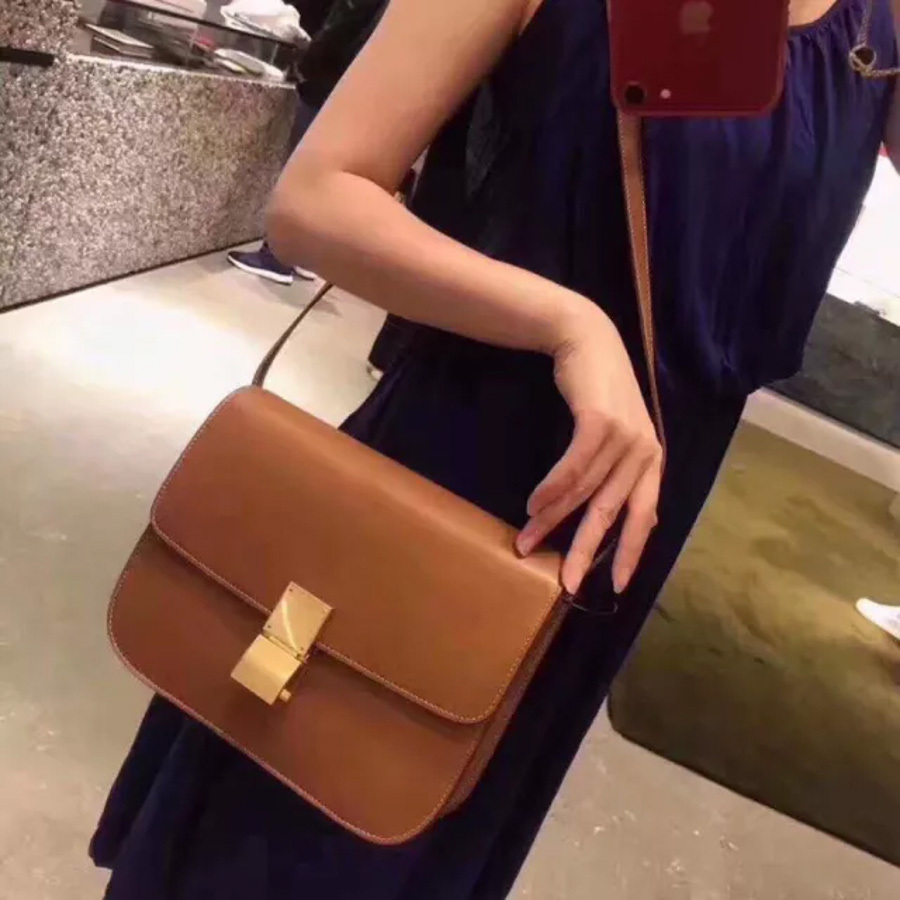 Celine Classic Medium Cow Leather Handbag In Brown