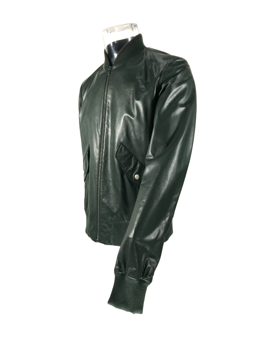 Gucci Logo Leather Jacket In Green