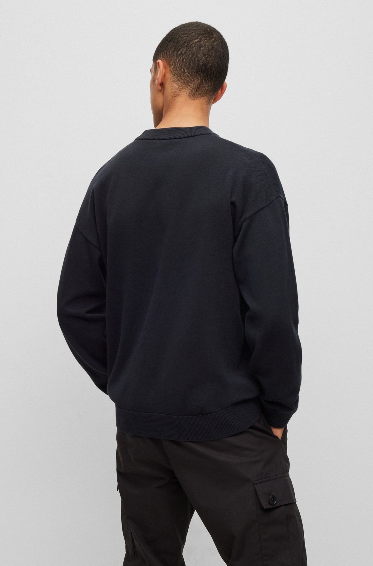 Hugo Boss Virgin-wool Sweater With Embroidered Logo In Black