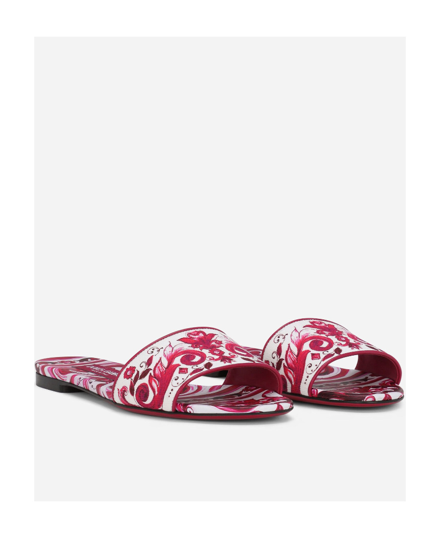 Dolce & Gabbana Majolica-print Flat Slides In Pink