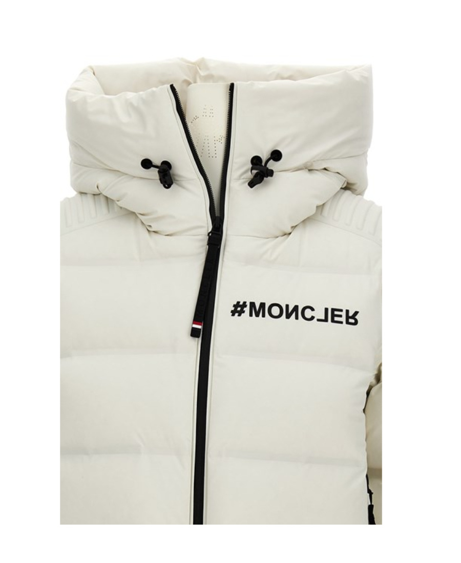 Moncler 'swiss' Quilted Down Jacket With Hood And Ribbed Cuffs In White