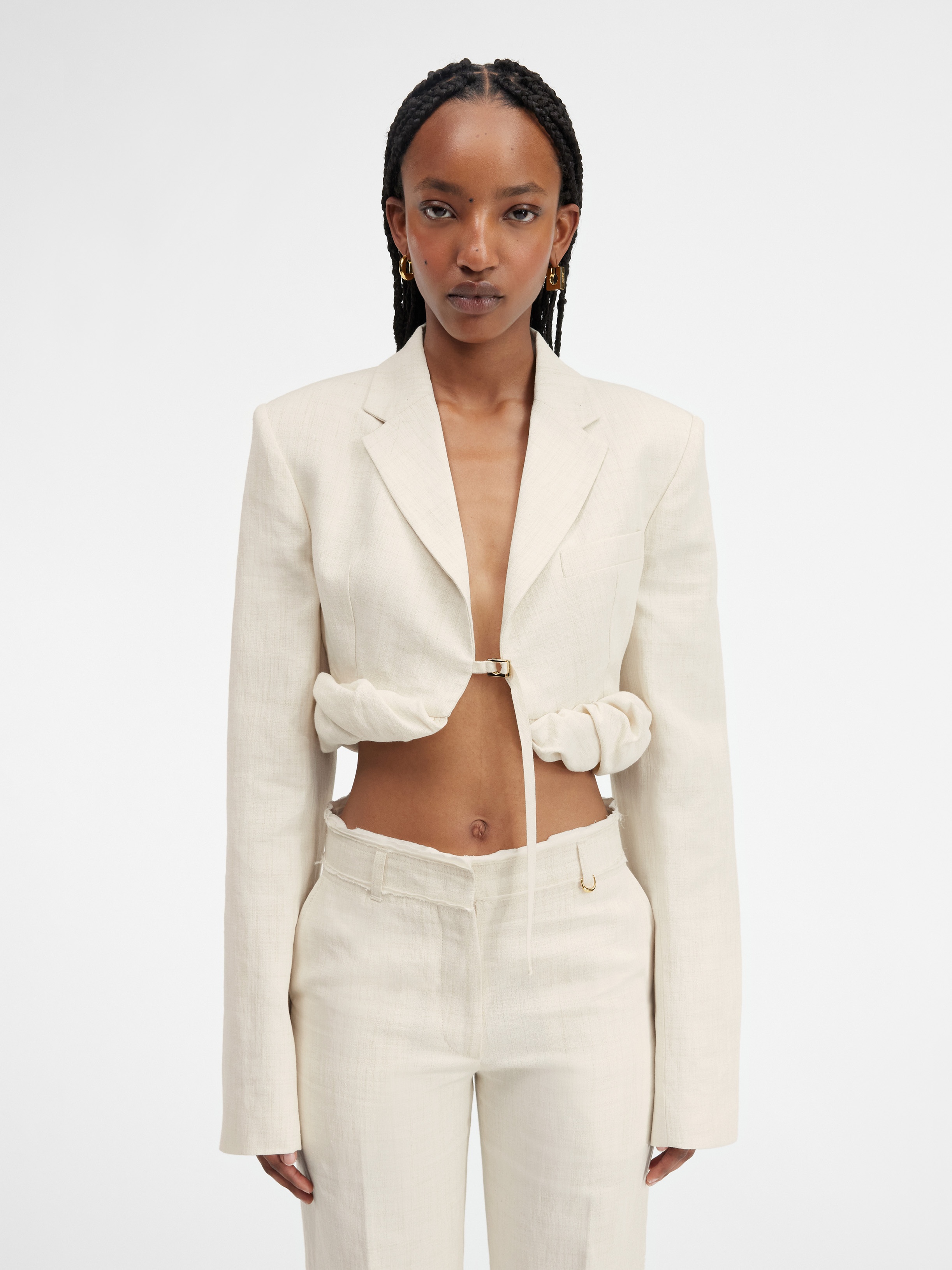 Jacquemus Short Suit Jacket With Crimped Edge In White