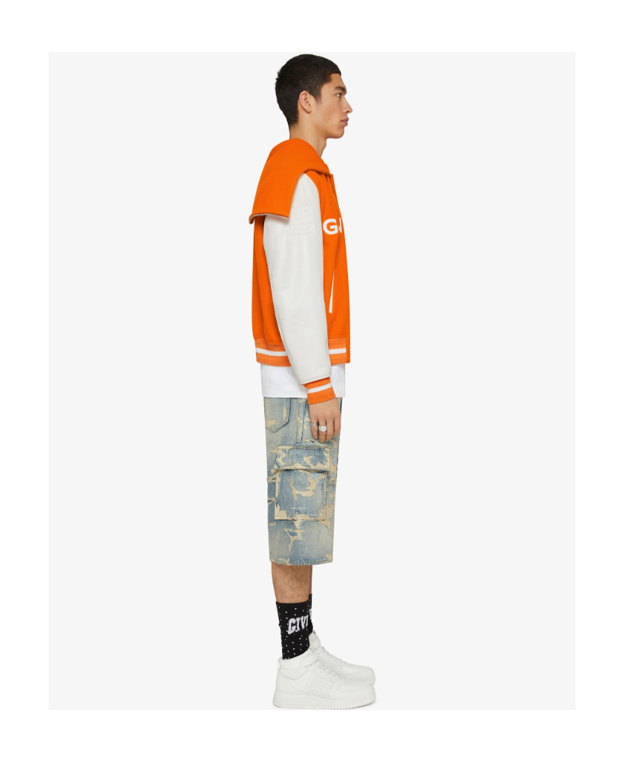 Givenchy Mixed Media Logo Wool Blend Varsity Jacket In Orange