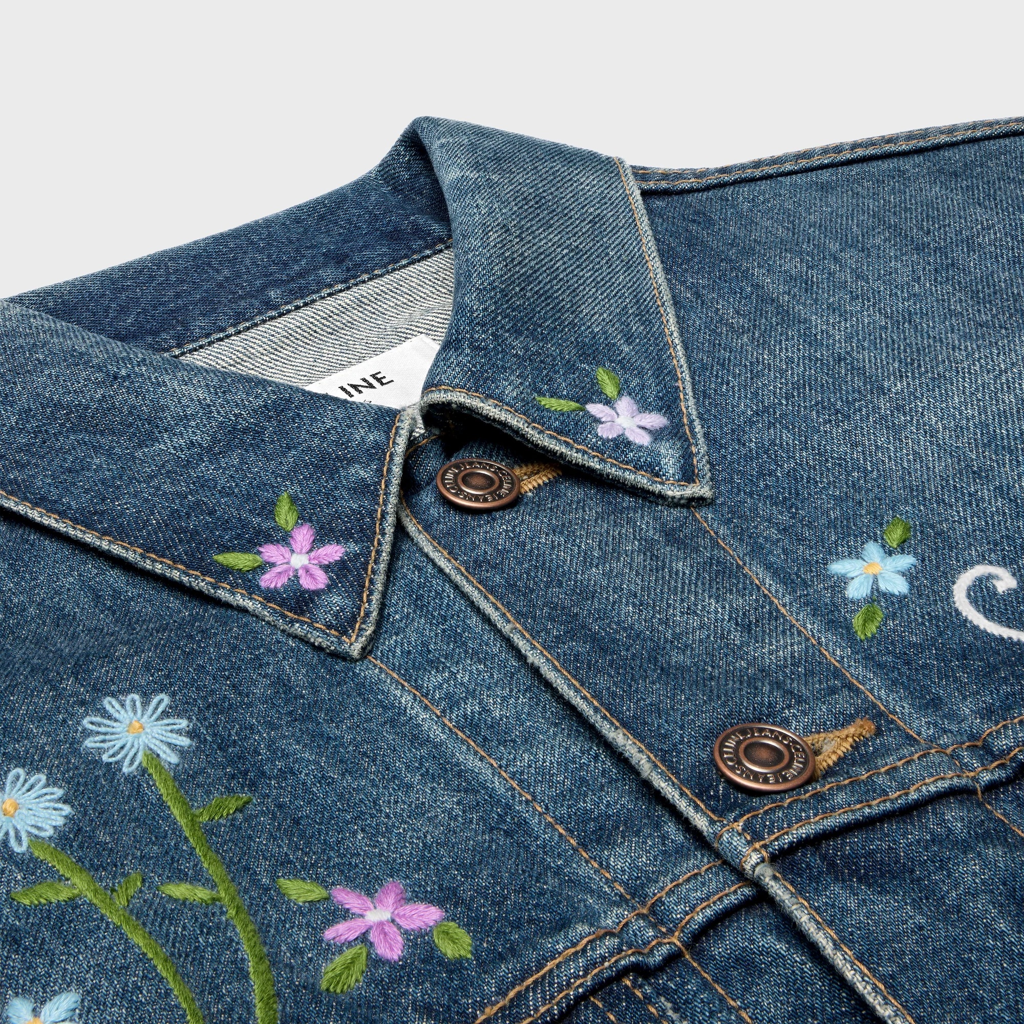 Celine Vintage Inspired Denim Jacket Pockets In Blue