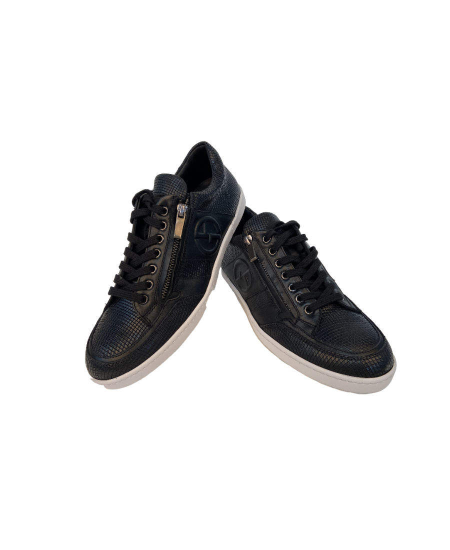 Giorgio Armani Logo Strapped Casual Sneakers In Black